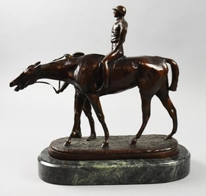 J Willis Goode (1845-1879) Signed Jockey & Horse Bronze