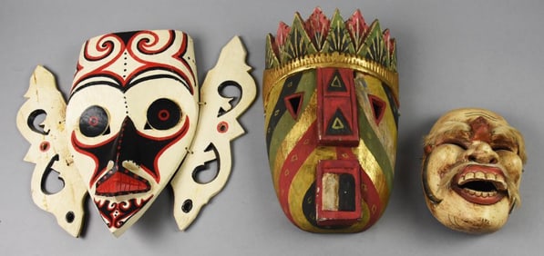 Vintage Multi Cultural Hand Carved Wooden Masks
