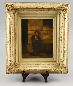 Antique Oil On Canvas Painting Young Boy Victorian