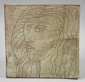 Dora De Larios (1933-2018) Art Pottery, Carved Stone Tile