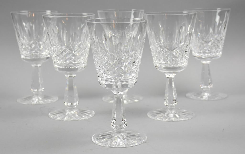 (6) Vintage Waterford Kenmare Water Glasses: All of these crystal pieces are from Waterford. The pattern is Kenmare, Introduced in 1968, discontinued in 2017. All approx 6.75" tall water goblets.