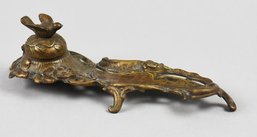 Italian Bronzed Inkwell, Lovebird Finial