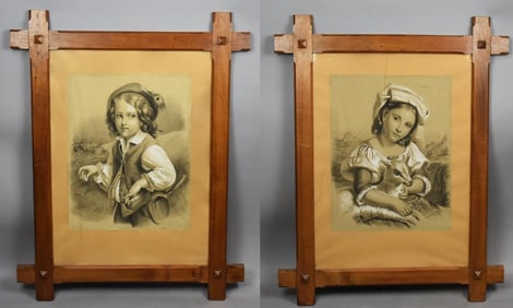 1869 Adrienne Violet Pencil Drawings with Gouache