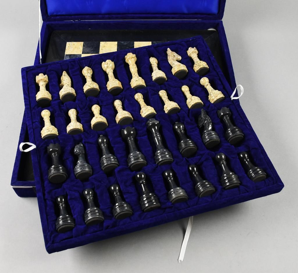 Vintage Carved Stone Chess Set - Original Presentation Case (1 of 6)
