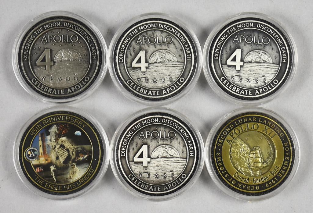(6)Assorted NASA Apollo Commemorative Medallions-Space Metal (1 of 3)