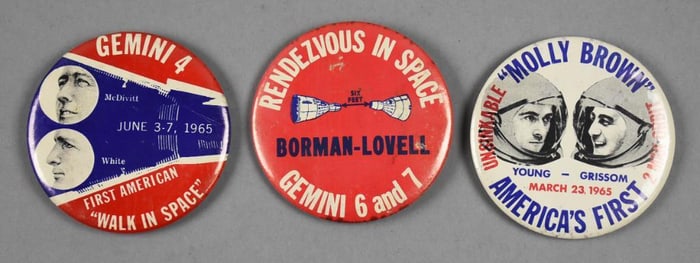 Original 1965 NASA Gemini Mission Pinback Buttons