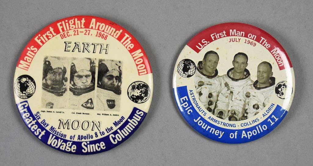1968 First Flight Around Moon, 1969 Man on Moon Pinbacks (1 of 3)