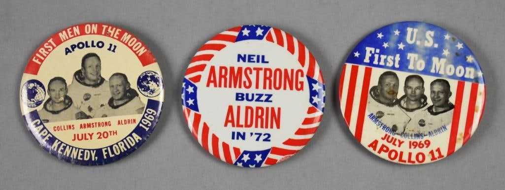 1969, 1972 Apollo 11/Armstrong/Aldrin For President Pinbacks (1 of 3)