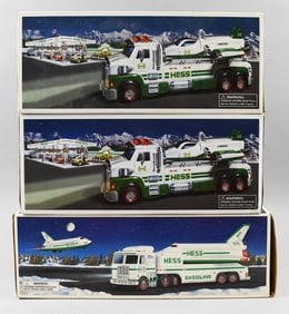 (3) 1999, 2014 Hess Toys Trucks w/ Space Cruiser/Shuttle-NOS