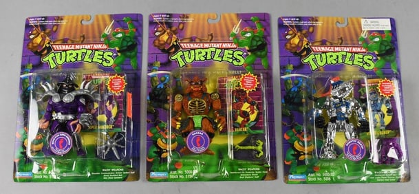 (3) 1994 Playmates TMNT Action Figures-MOC-NOS