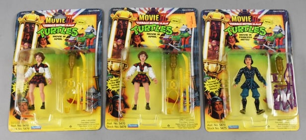 (3) 1992 Playmates TMNT Movie III Action Figs-MOC-NOS