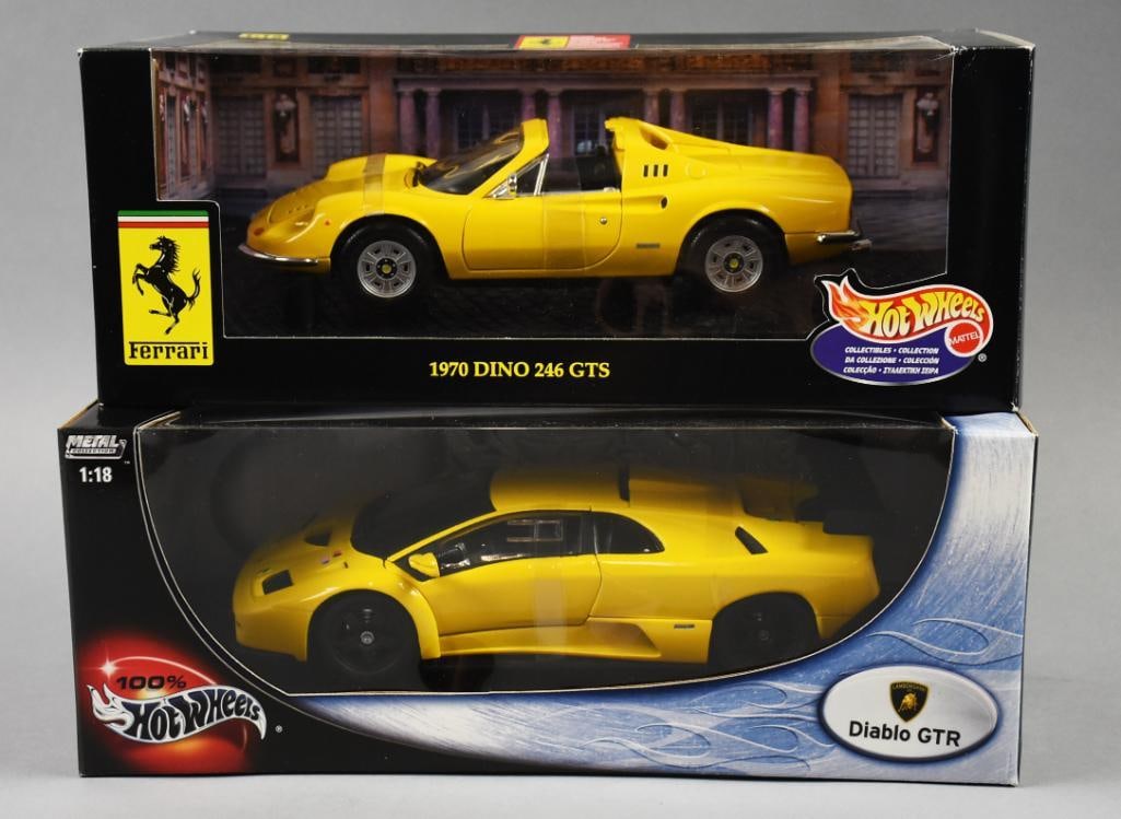 1999, 2002 Mattel Hot Wheels Ferrari/Diablo GTR-MIB-NOS: 1999, 2002 Mattel Hot Wheels 1970 Dino 246 GTS Ferrari/Diablo GTR-MIB-NOS. Single owner collection from the largest toy collector on the West Coast.