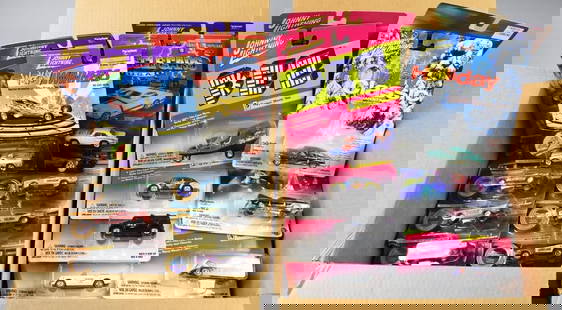 (74) 1995-96, 2002-04 Johnny Lightning Assortment-MOC-NOS: Lot is 74 1995-96, 2002-04 Johnny Lightning Assortment-MOC-NOS. Includes one Wacky Winner, two each Holiday Classics and Assorted Frightning Lightning, six Classic Customs Corvette, eight Pez, 13 Ligh