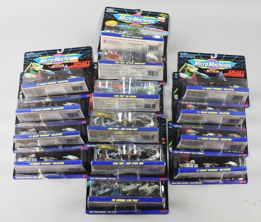 (14) 1993-94 Galoob Micro Machines Star Trek - MOC - NOS: Lot is 14 1993-94 Galoob Micro Machines Star Trek - MOC - NOS. Includes Deep Space Nine and Galaxy Voyagers variations. Single owner collection from the largest toy collector on the West Coast.