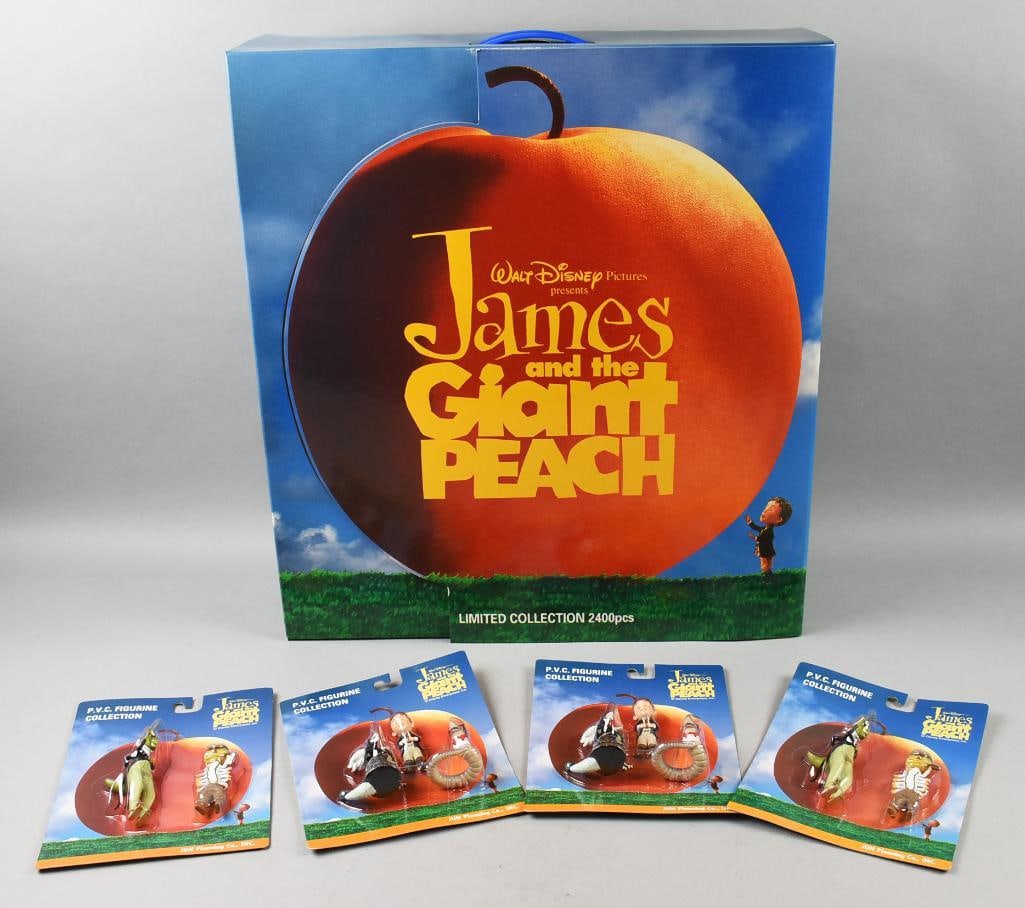 (5) JUN Planning James & The Giant Peach Plush/PVC-MIP-NOS: (5) JUN Planning James & The Giant Peach Plush/PVC-MIP-NOS. No year listed. Single owner collection from the largest toy collector on the West Coast.