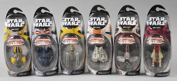 (6) 2005 Hasbro Star Wars Titanium Action Figures-MIP-NOS