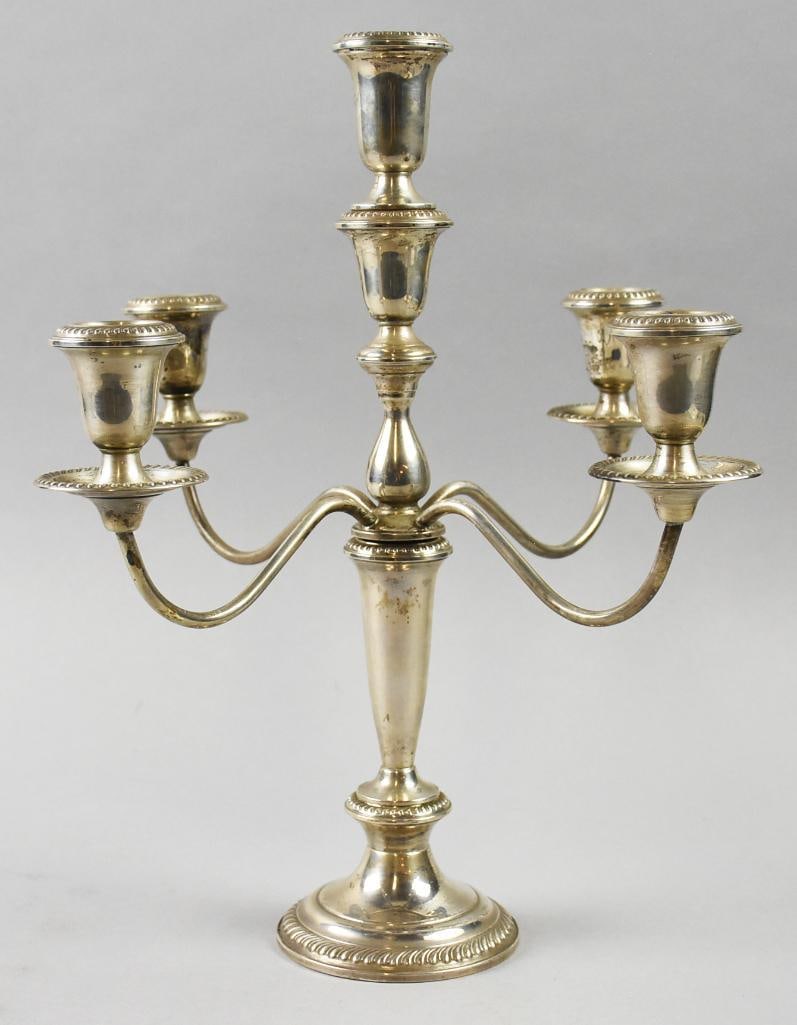 Vintage Empire Silver Co Multi Arm Sterling Candelabra: Beautiful weighted sterling candelabra from Empire Silver Co. Multi arm with center holder. Well marked on bottom with an overall approx. measure 15" tall x 13" wide with an overall approx. weight of 