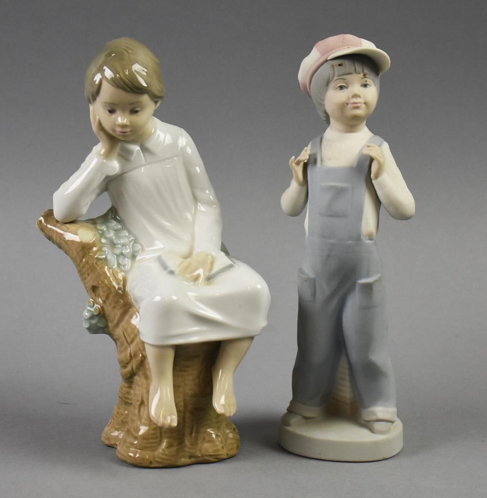Llado Figurines Little Boy Thinking and Boy From Madrid: These are sweet boy figurines by Lladro. The Boy from Madrid introduced in 1974, retired in 1998, Little Boy Thinking introduced in 1974, retired in 1993. Both are approx. 8.5" tall.