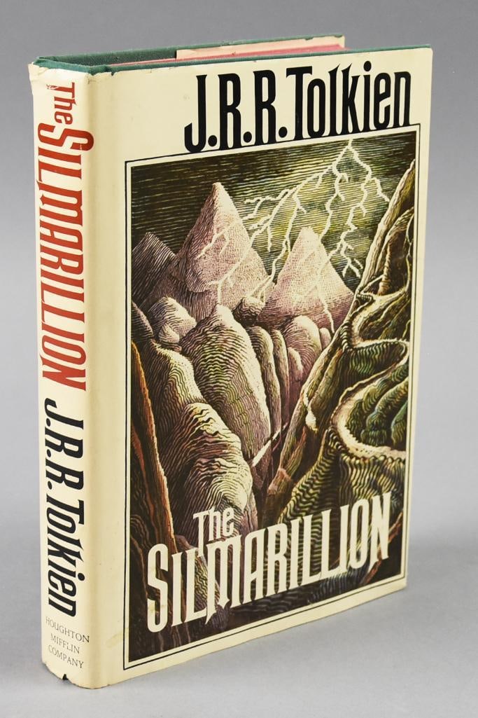 1977 J.R.R. Tolkien The Silmarillion First American Edition MAP: This is the first American Edition of the 1977 book by J.R.R. Tolkien. Titled The Silmarillion, it is a book with a collection of myths and is in five parts. It was published by his son, Christopher, 