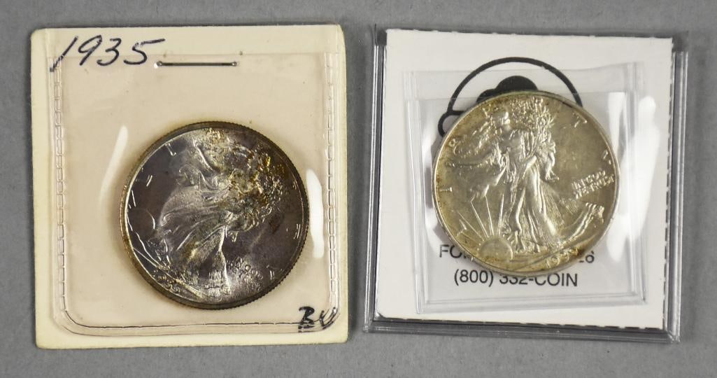 1935 & 1936 Walking Liberty Half Dollars-Extremely Fine: 1935 & 1936 Walking Liberty Half Dollars-Extremely Fine.