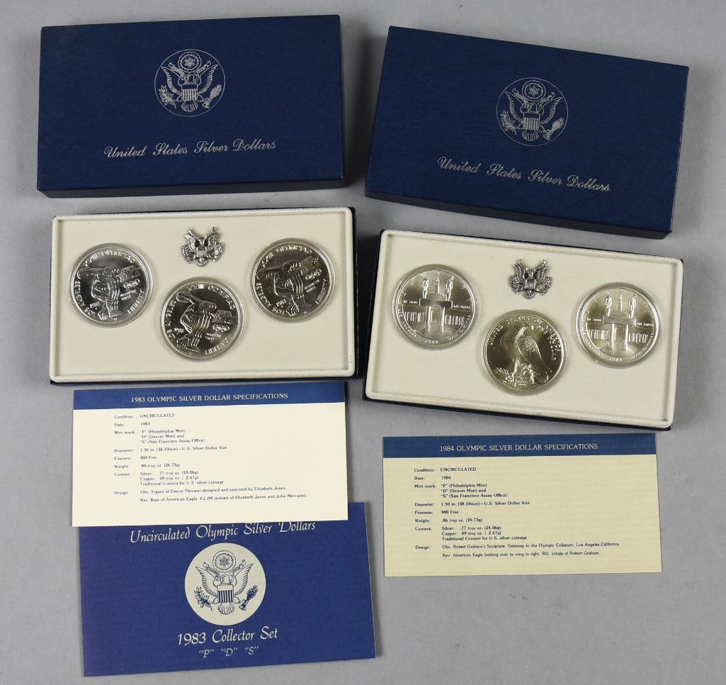 1983/1984 US Olympic 900 Fine Silver Coin Sets-53g: 1983/1984 US Olympic 900 Fine Silver Coin Sets-over 53g.