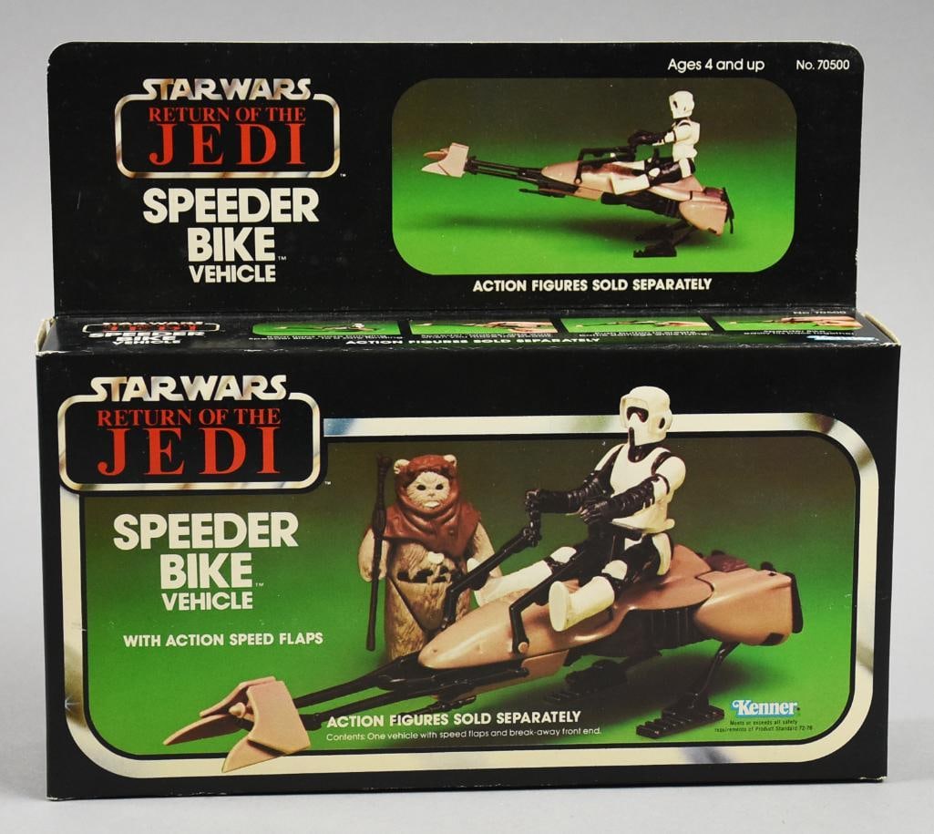 1983 Kenner Star Wars Speeder Bike Vehicle-MIB-NOS: 1983 Kenner Star Wars Speeder Bike Jedi Vehicle-MIB-NOS. Single owner collection from the largest toy collector on the West Coast.
