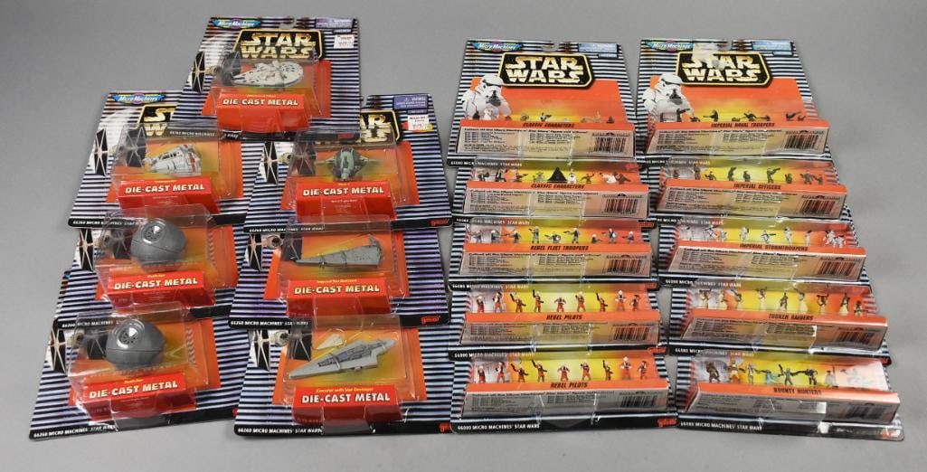 (17) 1996-97 Galoob Micro Machines Star Wars-MOC-NOS: Lot is 17 1996-97 Galoob Micro Machines Star Wars-MOC-NOS. Includes Classic Characters x 2, Imperial Officers, Imperial Naval Troopers, Imperial Storm Troopers, Rebel Fleet Troopers, Rebel Pilots, Tus