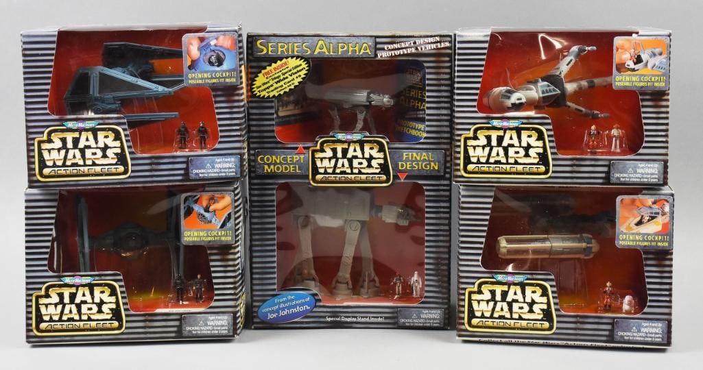 1996 Galoob Micro Machines Star Wars Action Fleet-NOS: Lot is six 1996 Galoob Micro Machines Star Wars Action Fleet-NOS. Includes Imperial AT-AT, Tie Fighter, Tie Interceptor, Series Alpha Imperial AT-AT, B-Wing Star Fighter and Y-Wing Star Fighter. Singl