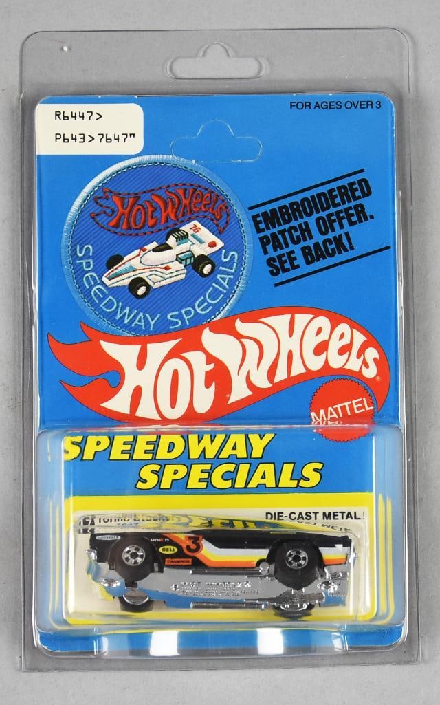 1977 Mattel Hot Wheels Speedway Special Unpunched-NOS: 1977 Mattel Hot Wheels Speedway Special w/ Patch-MOC-NOS. Unpunched card, car is a Torino Stocker. Single owner collection from the largest toy collector on the West Coast.