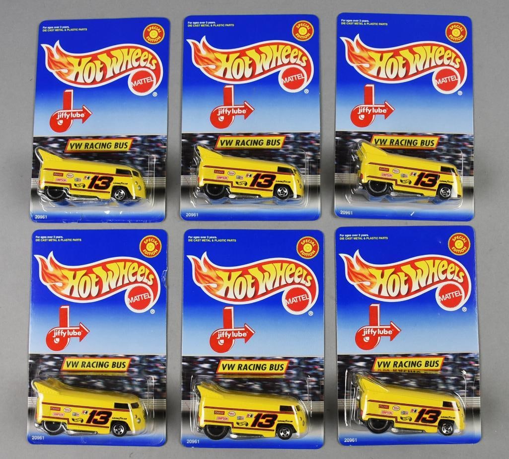 (6) 1998 Mattel Hot Wheels VW Racing Bus - MOC - NOS: Lot is six 1998 Mattel Hot Wheels VW Racing Bus - MOC - NOS. Single owner collection from the largest toy collector on the West Coast.