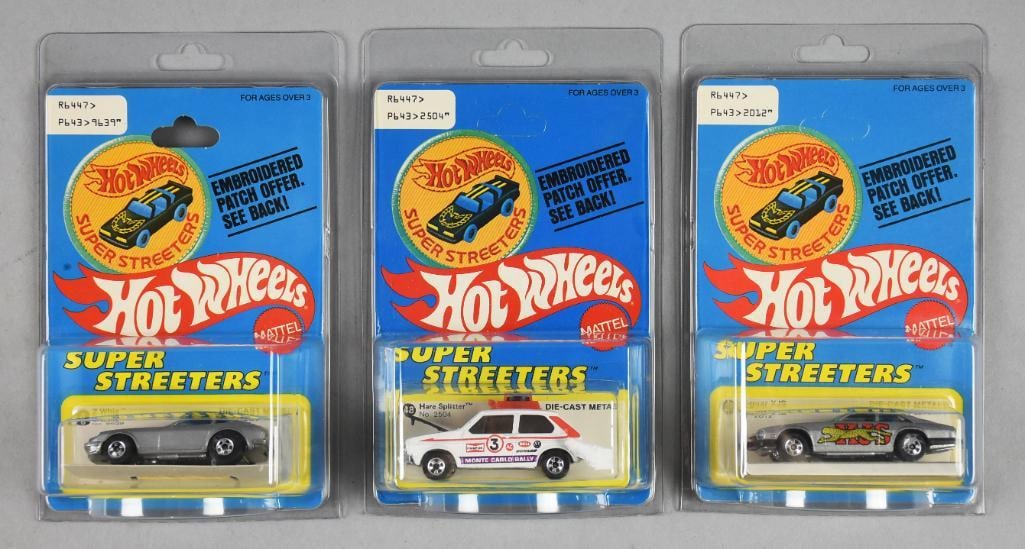 (3) 1977 Mattel Hot Wheels Super Streeters-Unpunched-NOS: Lot is three 1977 Mattel Hot Wheels Super Streeters-Unpunched-NOS. Includes Z Whiz on punched card and two on unpunched cards Hare Splitter and Jaguar XJS. Single owner collection from the largest toy