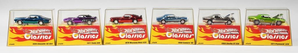 2003 Mattel Hot Wheels American Classics-Complete Set-NOS: Lot is six 2003 Mattel Hot Wheels American Classics-Complete Set-NOS. Includes a 1966 Shelby GT 350, 1968 Camaro SS, 1970 Chevelle SS 454, 1970 Mustang Boss 429, 1971 'Cuda 440 and 1971 Plymouth GTX.