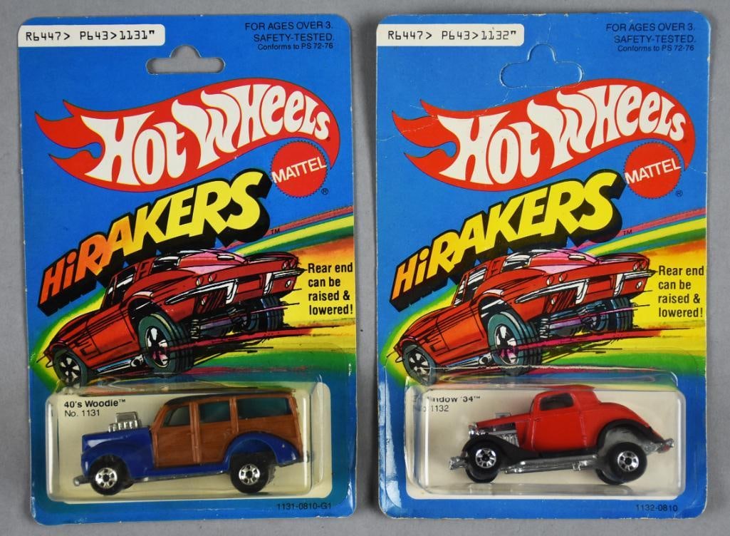 1979, 1981 Mattel Hot Wheels Hi Rakers-Unpunched-MOC-NOS: 1979, 1981 Mattel Hot Wheels Hi Rakers-Unpunched-MOC-NOS. The 3 Window is on unpunched card. Single owner collection from the largest toy collector on the West Coast.
