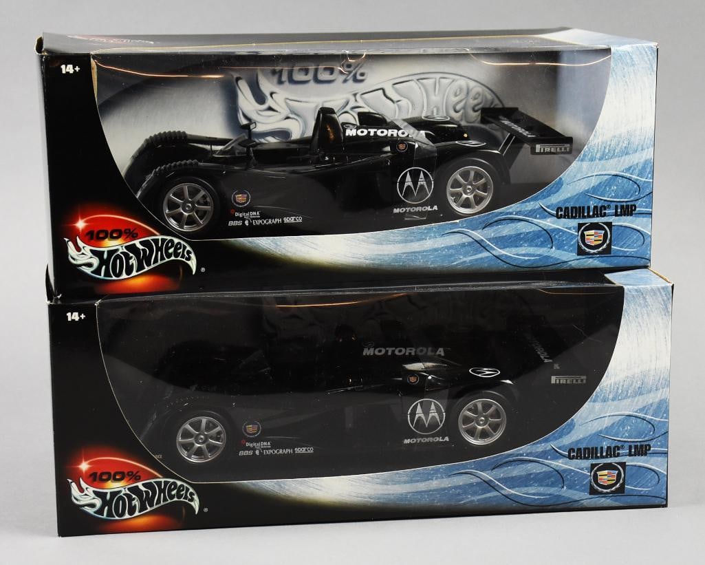 (2) 2000 Mattel 100% Hot Wheels Cadillac LMP-MIB-NOS: Lot is a pair of 2000 Mattel 100% Hot Wheels Cadillac LMP-MIB-NOS. Both factory sealed. Single owner collection from the largest toy collector on the West Coast.