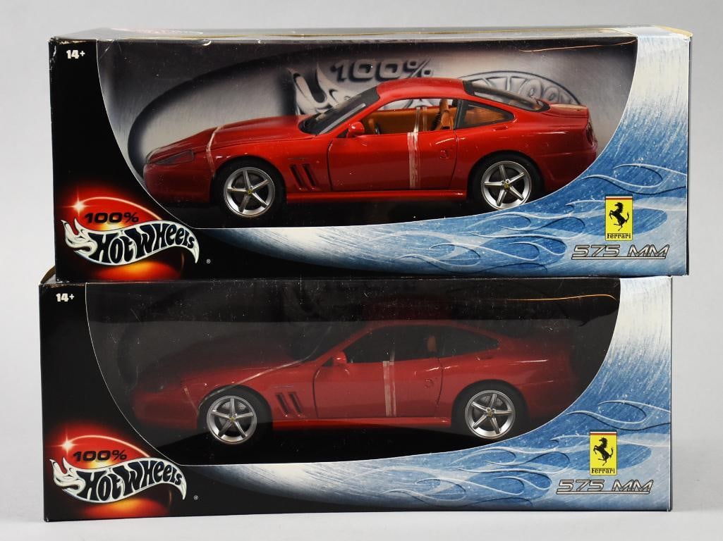 (2) 2001 Mattel 100% Hot Wheels 575 MM-MIB-NOS: Lot is a pair of 2001 Mattel 100% Hot Wheels 575 MM-MIB-NOS. Factory sealed. Single owner collection from the largest toy collector on the West Coast.