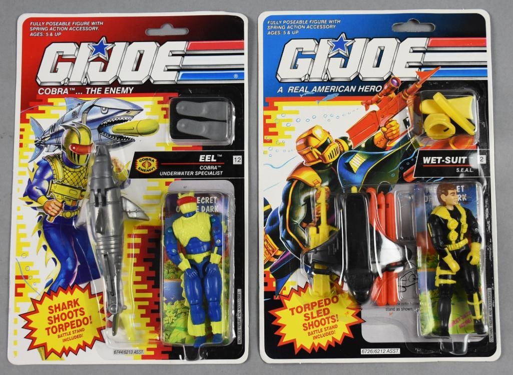 (2) 1991 Hasbro GI Joe-Wet Suit & Eel Action Figs-MOC-NOS: Lot is a pair of 1991 Hasbro GI Joe-Wet Suit & Eel Action Figs-MOC-NOS. Single owner collection from the largest toy collector on the West Coast.