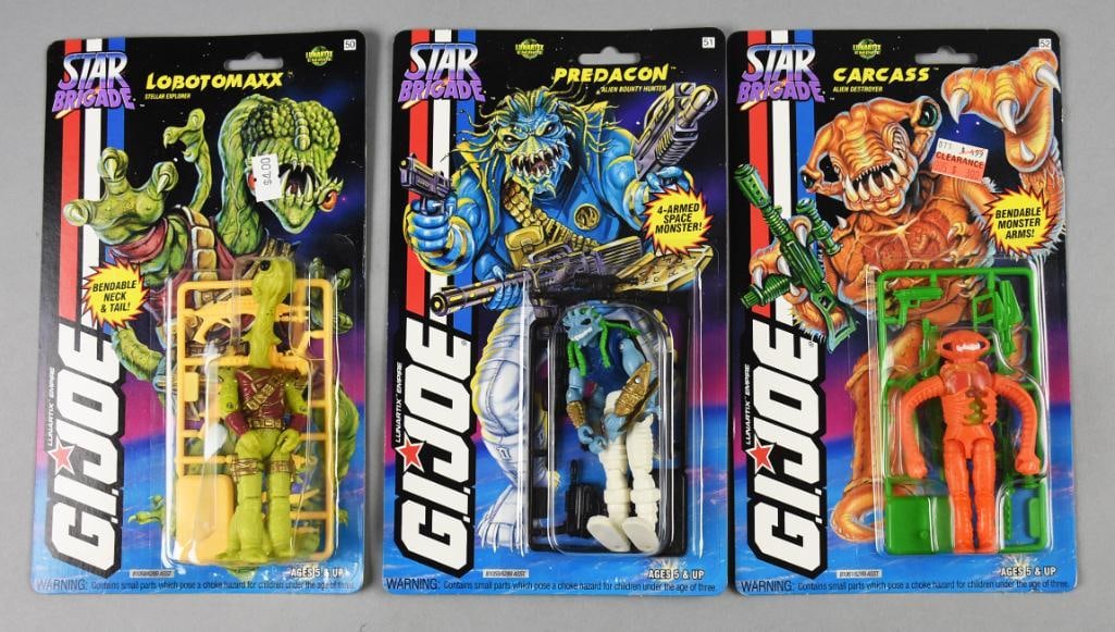 (3) 1993 Hasbro GI Joe Star Brigade Action Figs-MOC-NOS: Lot is three 1993 Hasbro GI Joe Star Brigade Action Figs-MOC-NOS. Includes Lobotomaxx, Predacon and Carcass. Single owner collection from the largest toy collector on the West Coast.