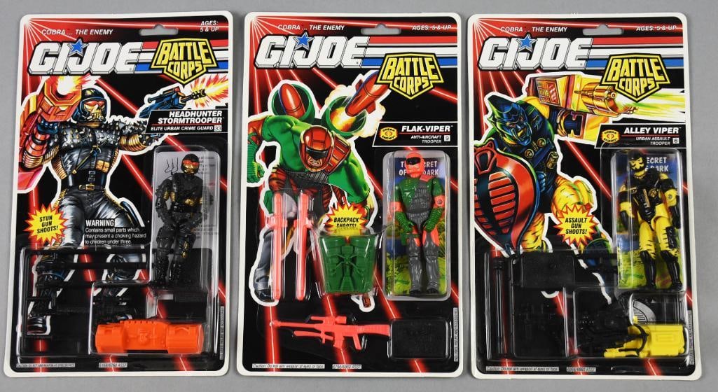 (3) 1992 Hasbro GI Joe Battle Corps Action Figues-MOC-NOS: Lot is three 1992 Hasbro GI Joe Battle Corps Action Figues-MOC-NOS. Includes Headhunter Stormtrooper, Flak-Viper and Alley Viper. Single owner collection from the largest toy collector on the West Coa