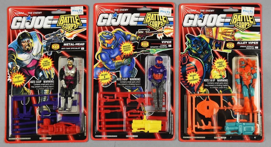 (3) 1993 Hasbro GI Joe Battle Corps Action Figures-MOC-NOS: Lot is three 1993 Hasbro GI Joe Battle Corps Action Figures-MOC-NOS. Includes Metal Head, Viper and Alley Viper. Single owner collection from the largest toy collector on the West Coast.