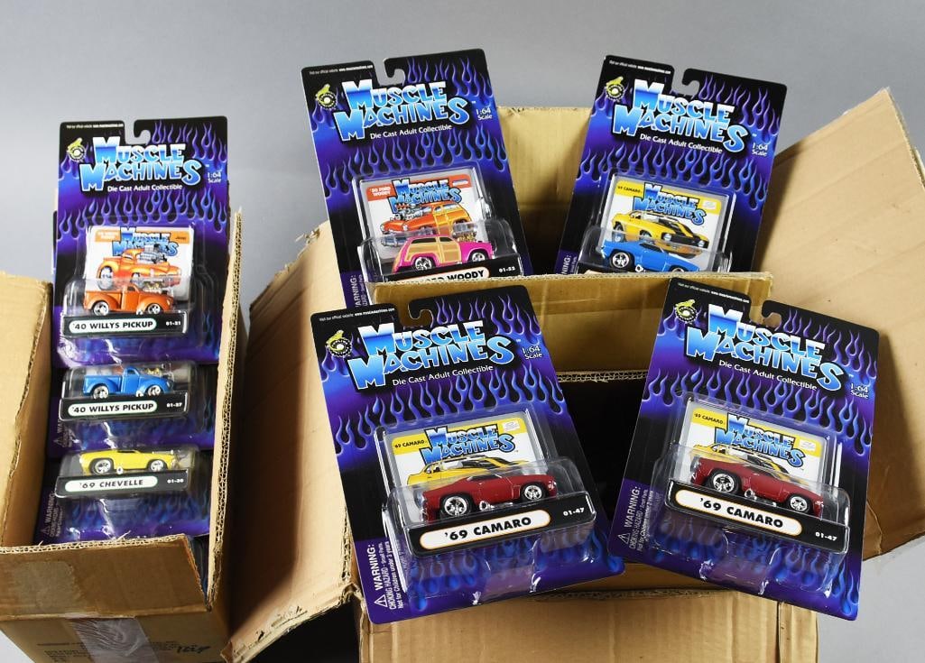 (27) 2000-01 Muscle Machines Die Cast Car-Orig. Factory Box-NOS: Lot is 27 2000-01 Muscle Machines Die Cast-Orig. Factory Box-NOS. Unsorted but appears to have duplicates. Single owner collection from the largest toy collector on the West Coast.