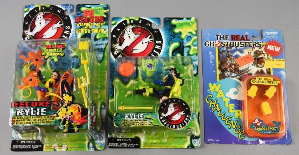 (3) Ghostbusters 1988, 97 Remco-Hasbro Figures/Toy-MOC-NOS: Lot is three 1988, 97 Remco-Hasbro Ghostbusters Figures/Toy-MOC-NOS. Includes Ectoescape, Kylie and Kylie Deluxe. Single owner collection from the largest toy collector on the West Coast.
