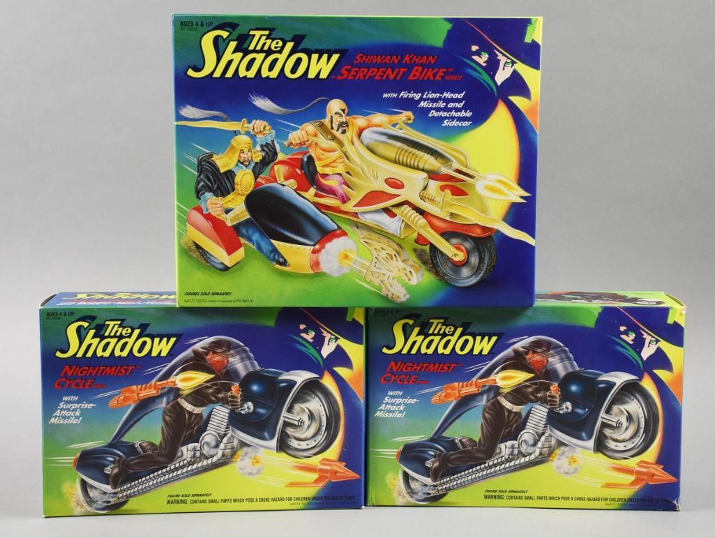(3) 1994 Kenner The Shadow-Serpent Bike/Nightmist Cycle-NOS: Lot is three 1994 Kenner The Shadow-Serpent Bike and two Nightmist Cycle-NOS. Single owner collection from the largest toy collector on the west coast.