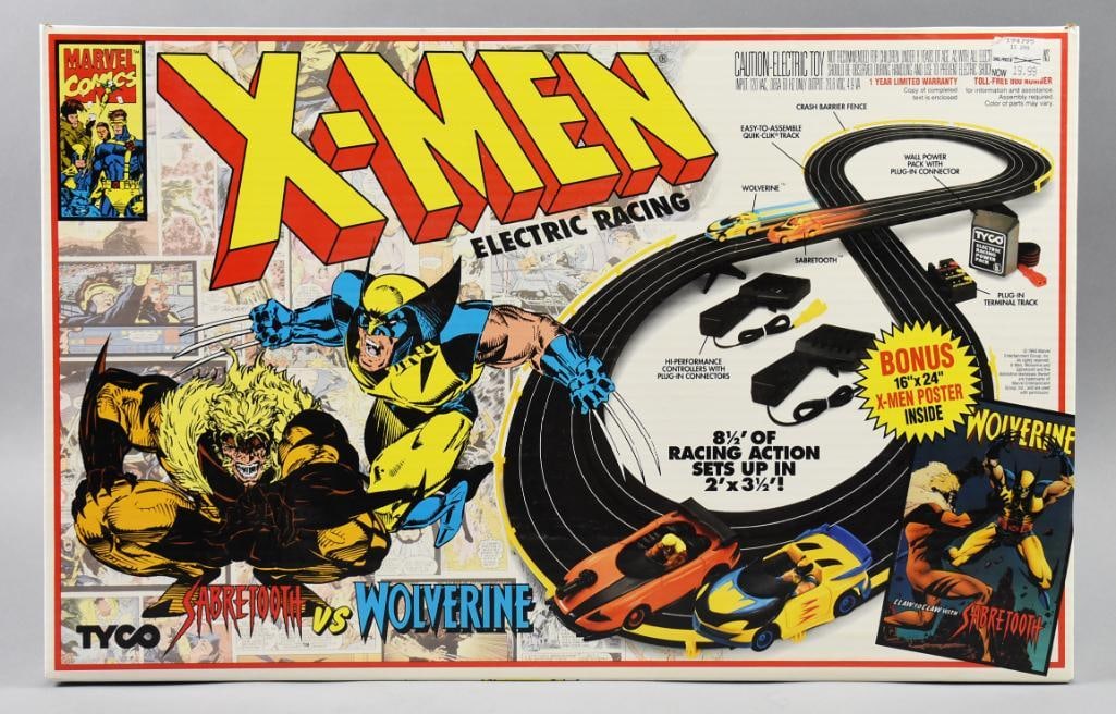 1994 Tyco X-Men Sabertooth v Wolverine Slot Car-MIB-NOS: 1994 Tyco X-Men Sabertooth v Wolverine Slot Car-MIB-NOS. Single owner collection from the largest toy collector on the West Coast.