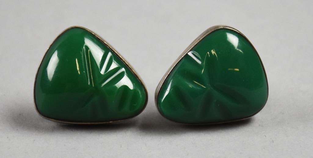 c1950 Mexico Sterling & Green Onyx Cufflinks (1 of 6)