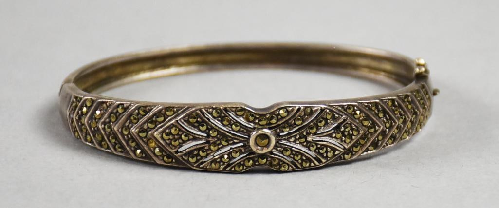 Art Deco Style 935 Silver & Marcasite Hinged Bangle (1 of 7)