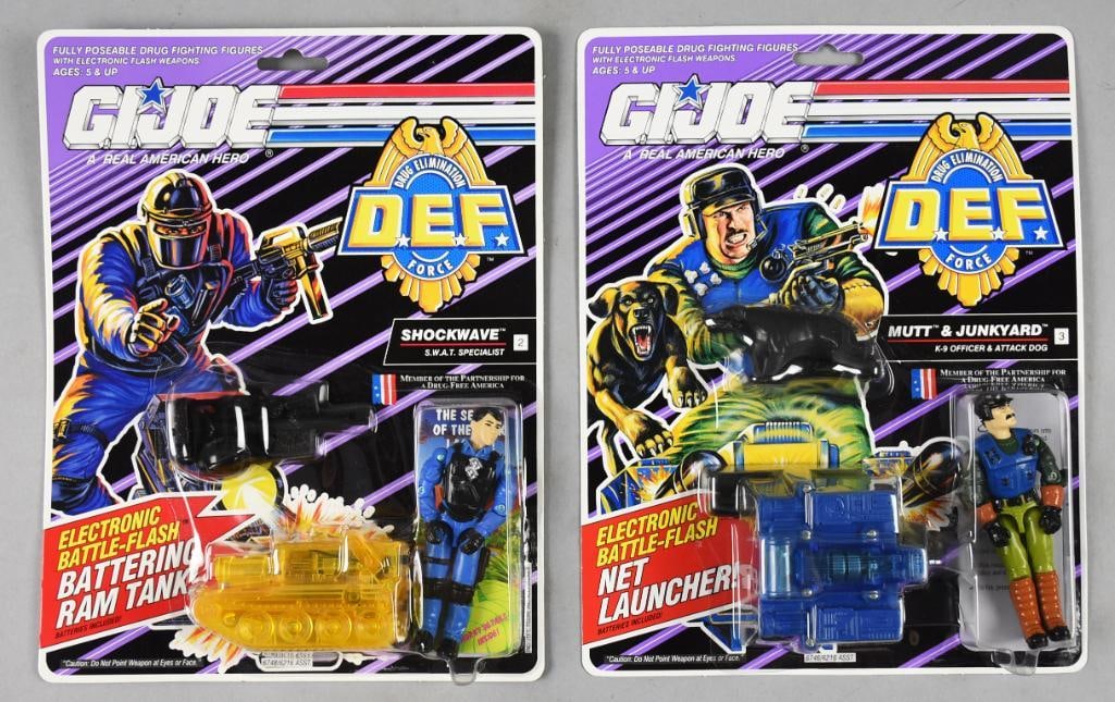 (2) 1991 Hasbro GI Joe-D.E.F. Action Figures-MOC-NOS: Lot is two 1991 Hasbro GI Joe D.E.F.-Mutt & Junkyard/Shockwave Figs-MOC-NOS. DEF (Drug Elimination Force). Single owner collection from the largest toy collector on the West Coast.