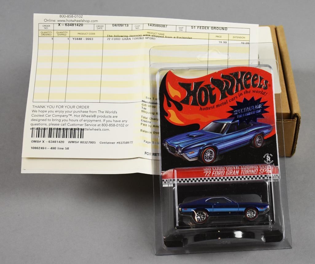 2012 Hot Wheels '72 Ford Grand Torino Sport-1798/3500-MOC-NOS: 2012 Hot Wheels '72 Ford Grand Torino Sport-1798/3500-MOC-NOS. Comes in the original shipping box with invoice. Single owner collection from the largest toy collector on the West Coast.