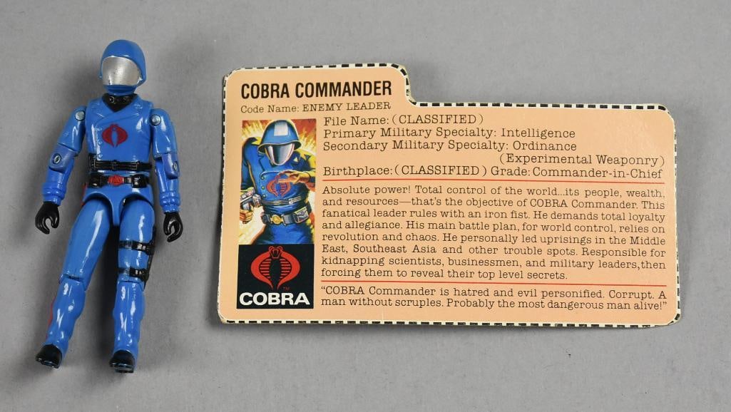 SCARCE 1983 Hasbro GI Joe Cobra Commander w/File Card: Lot is for a SCARCE 1983 Hasbro GI Joe Cobra Commander w/File Card. Single owner collection from the largest toy collector on the West Coast. Check out the rest of the auction for more GI joe.