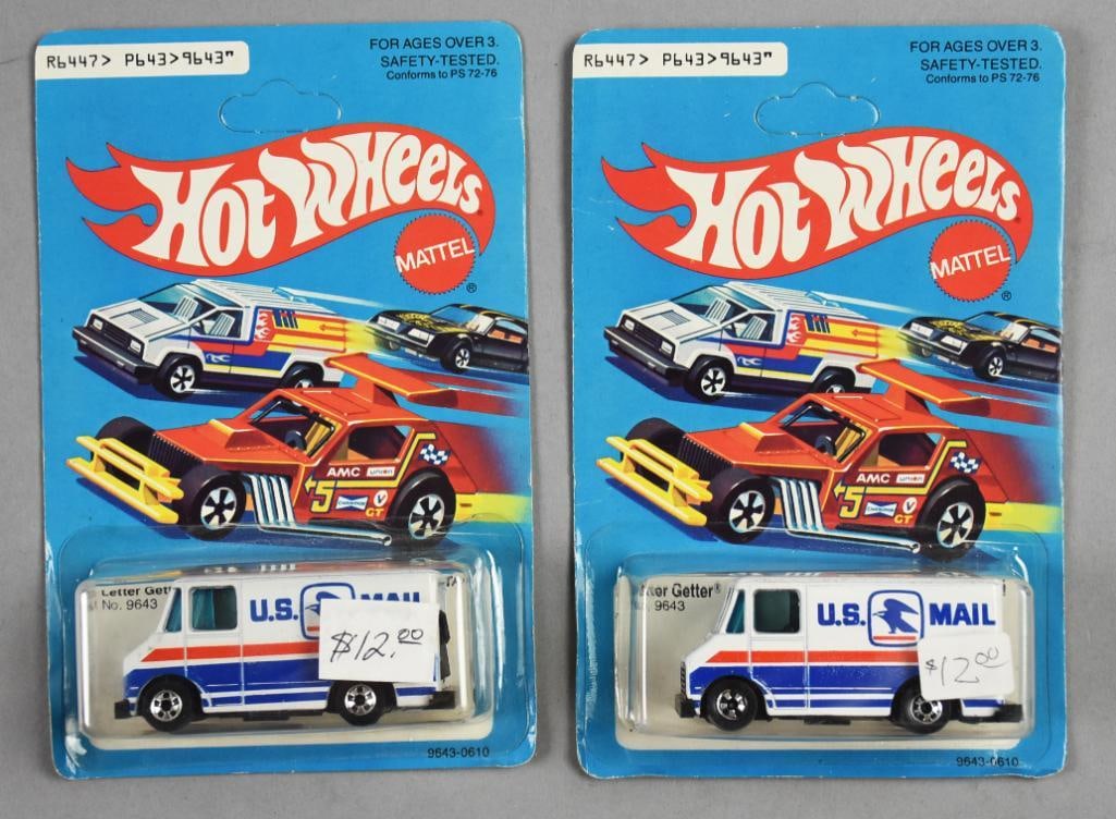 (2) 1979 Mattel Hot Wheels Letter Getter, Unpunched-NOS: Lot is two 1979 Mattel Hot Wheels Letter Getter - MOC - NOS. Unpunched cards. Single owner collection from the largest toy collector on the West Coast.