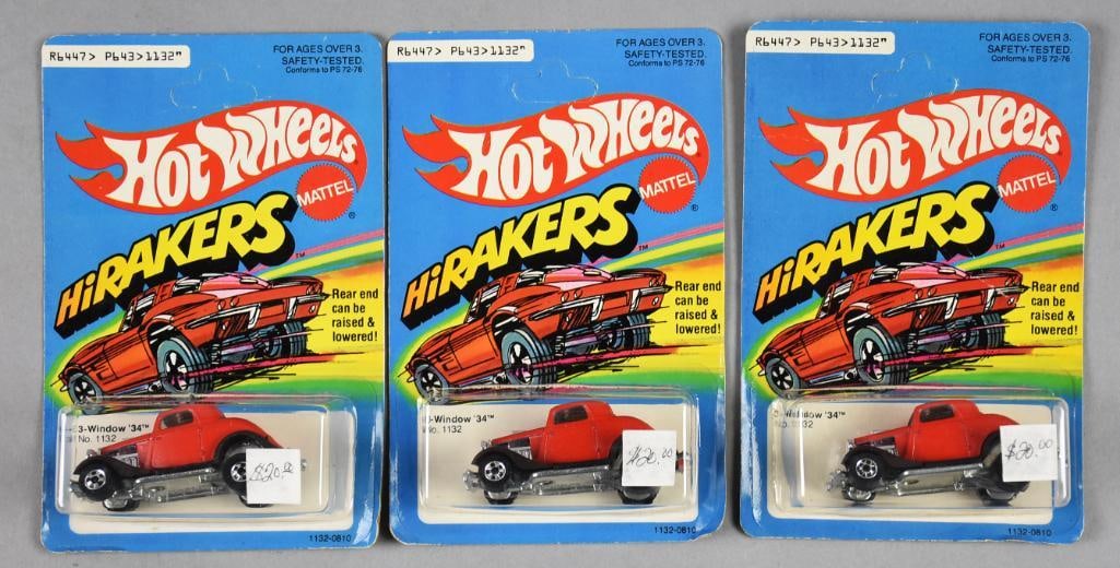 (3) Mattel Hot Wheels HiRakers 3 Window '34 Unpunched 1978 -NOS (1 of 4)